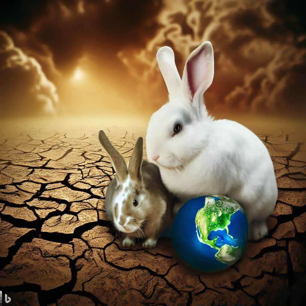 Image of two pet rabbits effected by global warming.